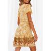 imageZESICA Womens Summer Wrap V Neck Bohemian Floral Print Ruffle Swing A Line Beach Mini DressYellow