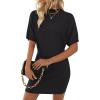 imageZESICA Womens 2025 Summer Casual Mock Neck Bodycon Mini Dress Cap Sleeve Slim Fit Ribbed Knit Short Sweater DressesBlack