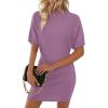 imageZESICA Womens 2025 Summer Casual Mock Neck Bodycon Mini Dress Cap Sleeve Slim Fit Ribbed Knit Short Sweater DressesPurple