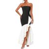 imageZESICA Womens 2025 Summer Strapless Bodycon Maxi Dress Ribbed Sexy High Split Mermaid Prom Party DressesBlack