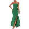 imageZESICA Womens 2025 Summer Strapless Bodycon Maxi Dress Ribbed Sexy High Split Mermaid Prom Party DressesDarkgreen