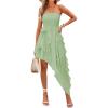 imageZESICA Womens 2025 Summer Strapless Mini Dress Off Shoulder Smocked Tiered Ruffle Beach Vacation Tube SundressGreen