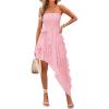 imageZESICA Womens 2025 Summer Strapless Mini Dress Off Shoulder Smocked Tiered Ruffle Beach Vacation Tube SundressPink