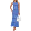 imageZESICA Womens Crochet Hollow Out Dress 2025 Summer Sleeveless Striped Coverup Sundress Beach Long Maxi DressesDusty Blue
