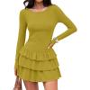 imageZESICA Womens Long Sleeve Bodycon Mini Dress Crew Neck Ribbed Knit Casual Ruffle Tiered Flowy Cocktail Party DressesMustard