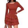 imageZESICA Womens Long Sleeve Bodycon Mini Dress Crew Neck Ribbed Knit Casual Ruffle Tiered Flowy Cocktail Party DressesRust