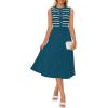 imageZESICA Womens Sleeveless Striped Midi Dress Summer Crewneck Button Knit Swing Pleated A Line Casual DressesBlue