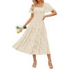 imageZESICA Womens Summer Boho Floral Midi Dresses 2025 Casual Short Sleeve Square Neck Flowy Beach Vacation Long DressApricot