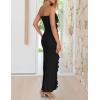 imageZESICA Womens 2025 Strapless Bodycon Dress Sexy Off Shoulder Mesh Tassel Ruffle Side Split Tube Party Maxi DressesBlack