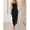 imageZESICA Womens 2025 Strapless Bodycon Dress Sexy Off Shoulder Mesh Tassel Ruffle Side Split Tube Party Maxi DressesBlack