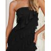 imageZESICA Womens 2025 Strapless Bodycon Dress Sexy Off Shoulder Mesh Tassel Ruffle Side Split Tube Party Maxi DressesBlack