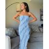 imageZESICA Womens 2025 Strapless Bodycon Dress Sexy Off Shoulder Mesh Tassel Ruffle Side Split Tube Party Maxi DressesBlue