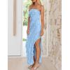 imageZESICA Womens 2025 Strapless Bodycon Dress Sexy Off Shoulder Mesh Tassel Ruffle Side Split Tube Party Maxi DressesBlue