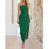 imageZESICA Womens 2025 Strapless Bodycon Dress Sexy Off Shoulder Mesh Tassel Ruffle Side Split Tube Party Maxi DressesDark Green