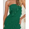 imageZESICA Womens 2025 Strapless Bodycon Dress Sexy Off Shoulder Mesh Tassel Ruffle Side Split Tube Party Maxi DressesDark Green