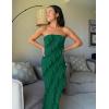 imageZESICA Womens 2025 Strapless Bodycon Dress Sexy Off Shoulder Mesh Tassel Ruffle Side Split Tube Party Maxi DressesDark Green