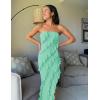 imageZESICA Womens 2025 Strapless Bodycon Dress Sexy Off Shoulder Mesh Tassel Ruffle Side Split Tube Party Maxi DressesMint