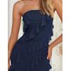 imageZESICA Womens 2025 Strapless Bodycon Dress Sexy Off Shoulder Mesh Tassel Ruffle Side Split Tube Party Maxi DressesNavy
