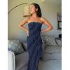 imageZESICA Womens 2025 Strapless Bodycon Dress Sexy Off Shoulder Mesh Tassel Ruffle Side Split Tube Party Maxi DressesNavy