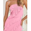 imageZESICA Womens 2025 Strapless Bodycon Dress Sexy Off Shoulder Mesh Tassel Ruffle Side Split Tube Party Maxi DressesPink