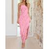imageZESICA Womens 2025 Strapless Bodycon Dress Sexy Off Shoulder Mesh Tassel Ruffle Side Split Tube Party Maxi DressesPink