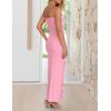 imageZESICA Womens 2025 Strapless Bodycon Dress Sexy Off Shoulder Mesh Tassel Ruffle Side Split Tube Party Maxi DressesPink