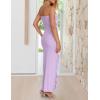 imageZESICA Womens 2025 Strapless Bodycon Dress Sexy Off Shoulder Mesh Tassel Ruffle Side Split Tube Party Maxi DressesPurple