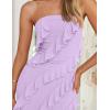 imageZESICA Womens 2025 Strapless Bodycon Dress Sexy Off Shoulder Mesh Tassel Ruffle Side Split Tube Party Maxi DressesPurple