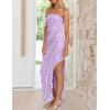 imageZESICA Womens 2025 Strapless Bodycon Dress Sexy Off Shoulder Mesh Tassel Ruffle Side Split Tube Party Maxi DressesPurple