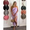 imageZESICA Womens 2025 Strapless Bodycon Dress Sexy Off Shoulder Mesh Tassel Ruffle Side Split Tube Party Maxi DressesPurple