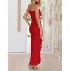imageZESICA Womens 2025 Strapless Bodycon Dress Sexy Off Shoulder Mesh Tassel Ruffle Side Split Tube Party Maxi DressesRed