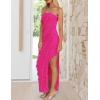 imageZESICA Womens 2025 Strapless Bodycon Dress Sexy Off Shoulder Mesh Tassel Ruffle Side Split Tube Party Maxi DressesRose