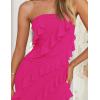 imageZESICA Womens 2025 Strapless Bodycon Dress Sexy Off Shoulder Mesh Tassel Ruffle Side Split Tube Party Maxi DressesRose