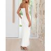 imageZESICA Womens 2025 Strapless Bodycon Dress Sexy Off Shoulder Mesh Tassel Ruffle Side Split Tube Party Maxi DressesWhite