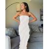 imageZESICA Womens 2025 Strapless Bodycon Dress Sexy Off Shoulder Mesh Tassel Ruffle Side Split Tube Party Maxi DressesWhite