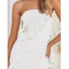 imageZESICA Womens 2025 Strapless Bodycon Dress Sexy Off Shoulder Mesh Tassel Ruffle Side Split Tube Party Maxi DressesWhite