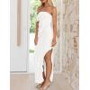 imageZESICA Womens 2025 Strapless Bodycon Dress Sexy Off Shoulder Mesh Tassel Ruffle Side Split Tube Party Maxi DressesWhite