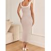 imageZESICA Womens 2025 Summer Bodycon Midi Dress Casual Sleeveless Square Neck Side Slit Knit Vacation Long DressesApricot