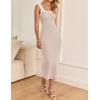 imageZESICA Womens 2025 Summer Bodycon Midi Dress Casual Sleeveless Square Neck Side Slit Knit Vacation Long DressesApricot
