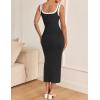imageZESICA Womens 2025 Summer Bodycon Midi Dress Casual Sleeveless Square Neck Side Slit Knit Vacation Long DressesBlack