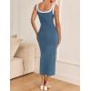 imageZESICA Womens 2025 Summer Bodycon Midi Dress Casual Sleeveless Square Neck Side Slit Knit Vacation Long DressesDark Blue