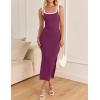imageZESICA Womens 2025 Summer Bodycon Midi Dress Casual Sleeveless Square Neck Side Slit Knit Vacation Long DressesFuchsia