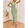 imageZESICA Womens 2025 Summer Bodycon Midi Dress Casual Sleeveless Square Neck Side Slit Knit Vacation Long DressesGreen