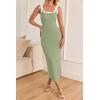 imageZESICA Womens 2025 Summer Bodycon Midi Dress Casual Sleeveless Square Neck Side Slit Knit Vacation Long DressesGreen