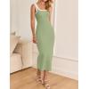 imageZESICA Womens 2025 Summer Bodycon Midi Dress Casual Sleeveless Square Neck Side Slit Knit Vacation Long DressesGreen