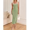 imageZESICA Womens 2025 Summer Bodycon Midi Dress Casual Sleeveless Square Neck Side Slit Knit Vacation Long DressesGreen