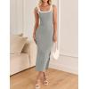 imageZESICA Womens 2025 Summer Bodycon Midi Dress Casual Sleeveless Square Neck Side Slit Knit Vacation Long DressesGrey