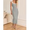 imageZESICA Womens 2025 Summer Bodycon Midi Dress Casual Sleeveless Square Neck Side Slit Knit Vacation Long DressesGrey