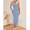 imageZESICA Womens 2025 Summer Bodycon Midi Dress Casual Sleeveless Square Neck Side Slit Knit Vacation Long DressesLightblue