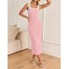imageZESICA Womens 2025 Summer Bodycon Midi Dress Casual Sleeveless Square Neck Side Slit Knit Vacation Long DressesPink